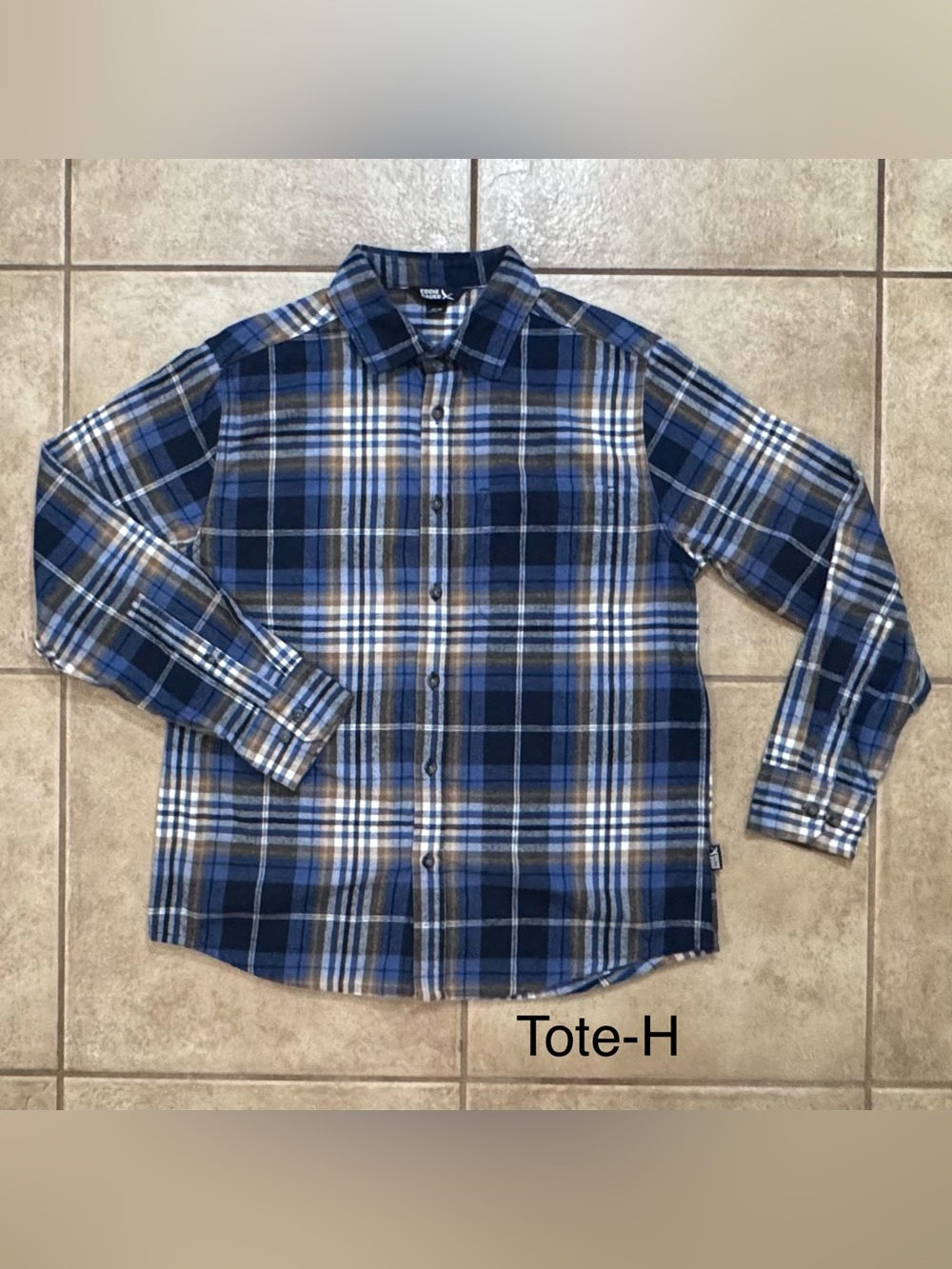 Eddie Bauer Navy and White Plaid Button-Down Shirt
